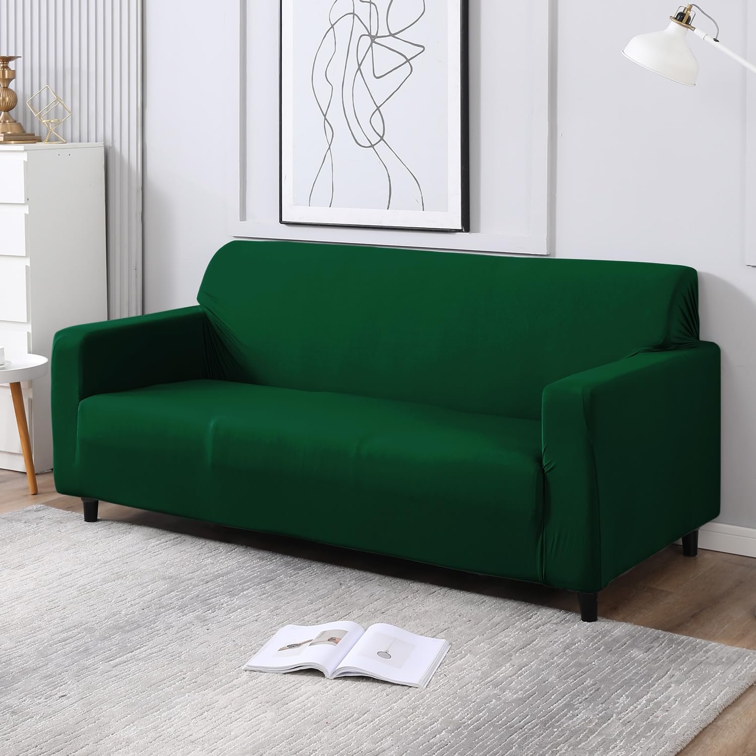 HOKIPO Printed 5 Seater Fully Covered Sofa Cover in 3 Seater and 2 Seater Configuration, Bottle Green (AR-4278-E25 + AR-4279-E25) - View 3